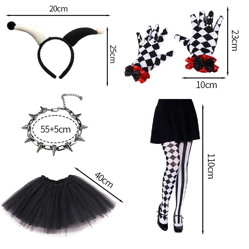 Halloween Checkered Pattern Harlequin Costume Accessories Set